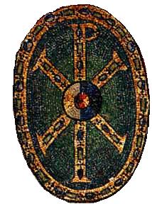 Chi Rho on Shield-Mural of Justian